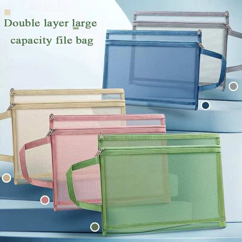 Nešiojamas A4 failų aplankas tinklinis užtrauktukas vokų aplankai mokyklinėms biuro reikmenims Plastikinis failų maišelis dokumentų tvarkytuvas