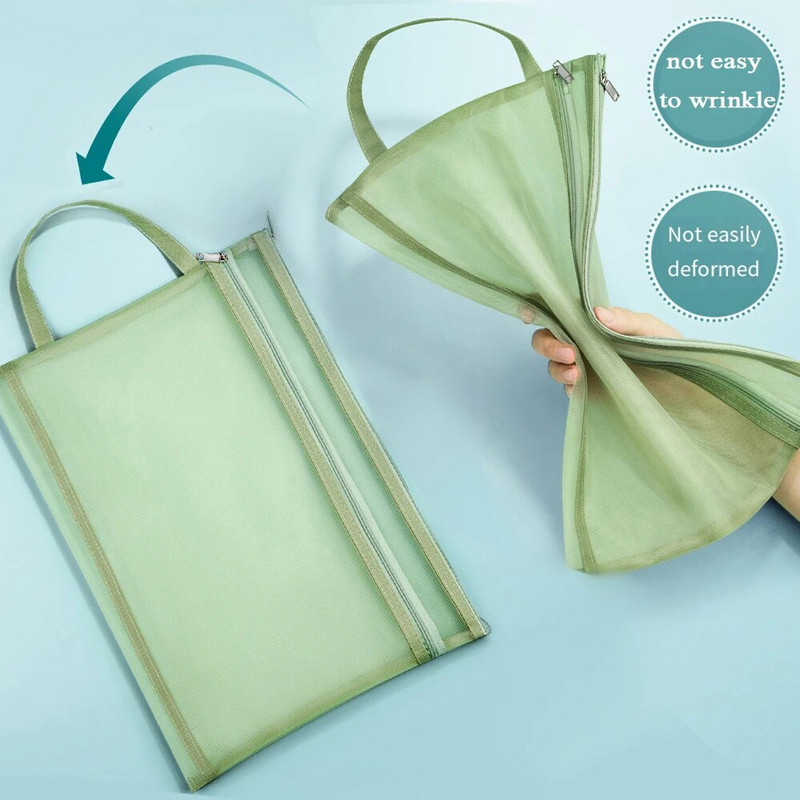 Nešiojamas A4 failų aplankas tinklinis užtrauktukas vokų aplankai mokyklinėms biuro reikmenims Plastikinis failų maišelis dokumentų tvarkytuvas