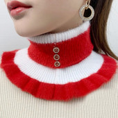 Zimski debeli pulover od baršuna od nerc s volanima, elastični lažni ovratnik, topli šal, ženski vuneni pleteni snood s dijamantnim štitnikom za vrat Q80