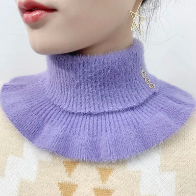 Zimski debeli pulover od baršuna od nerc s volanima, elastični lažni ovratnik, topli šal, ženski vuneni pleteni snood s dijamantnim štitnikom za vrat Q80