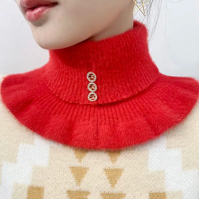 Zimski debeli pulover od baršuna od nerc s volanima, elastični lažni ovratnik, topli šal, ženski vuneni pleteni snood s dijamantnim štitnikom za vrat Q80