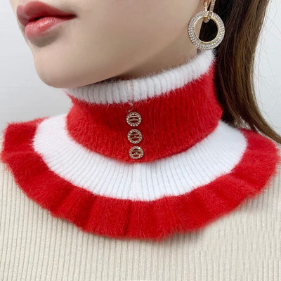 Zimski debeli pulover od baršuna od nerc s volanima, elastični lažni ovratnik, topli šal, ženski vuneni pleteni snood s dijamantnim štitnikom za vrat Q80