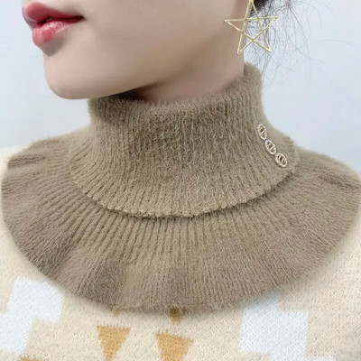 Zimski debeli pulover od baršuna od nerc s volanima, elastični lažni ovratnik, topli šal, ženski vuneni pleteni snood s dijamantnim štitnikom za vrat Q80