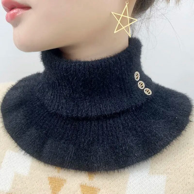 Zimski debeli pulover od baršuna od nerc s volanima, elastični lažni ovratnik, topli šal, ženski vuneni pleteni snood s dijamantnim štitnikom za vrat Q80