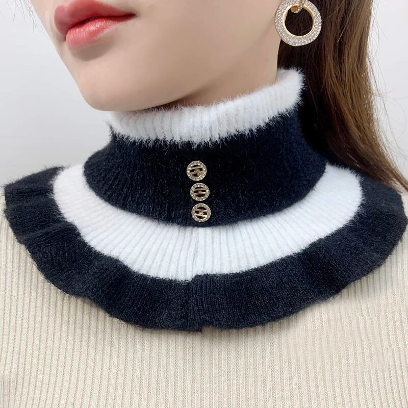 Zimski debeli pulover od baršuna od nerc s volanima, elastični lažni ovratnik, topli šal, ženski vuneni pleteni snood s dijamantnim štitnikom za vrat Q80