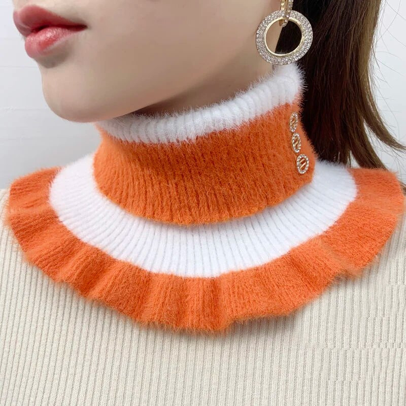Zimski debeli pulover od baršuna od nerc s volanima, elastični lažni ovratnik, topli šal, ženski vuneni pleteni snood s dijamantnim štitnikom za vrat Q80