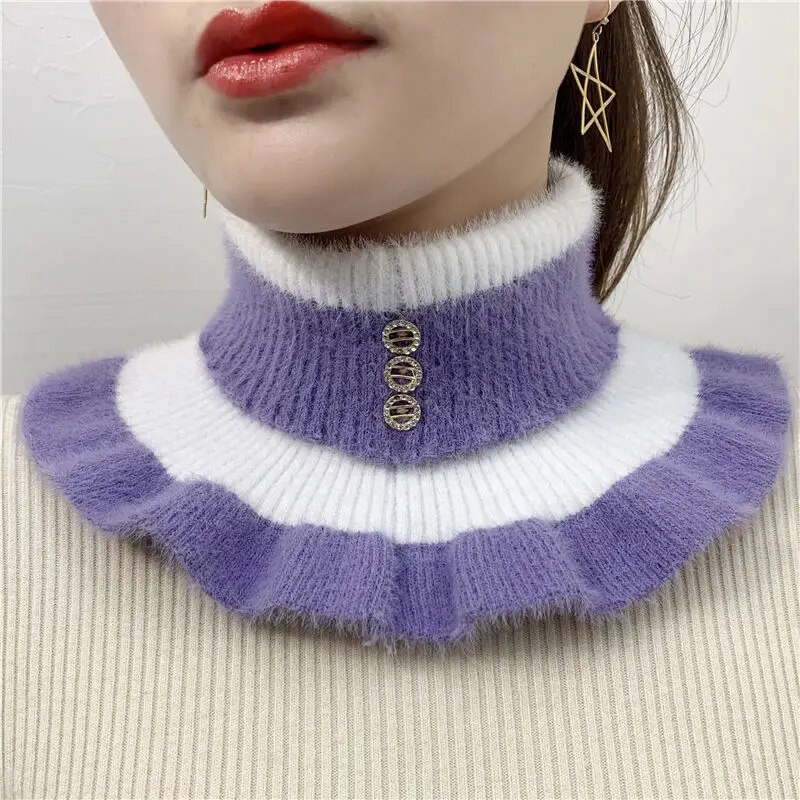 Zimski debeli pulover od baršuna od nerc s volanima, elastični lažni ovratnik, topli šal, ženski vuneni pleteni snood s dijamantnim štitnikom za vrat Q80