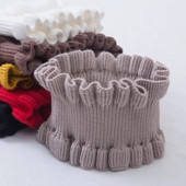 Korejski jednobojni elastični vuneni pulover s lažnim ovratnikom, čipkastim volanima, narukvica za glavu, ženski zimski štitnik za vrat, topli šal Q37