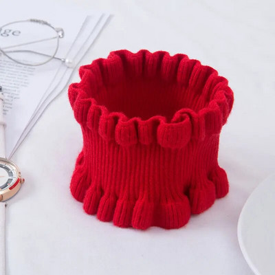 Korejski jednobojni elastični vuneni pulover s lažnim ovratnikom, čipkastim volanima, narukvica za glavu, ženski zimski štitnik za vrat, topli šal Q37