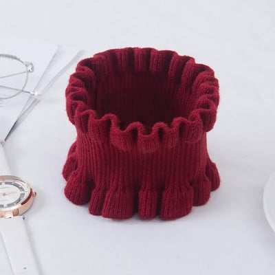 Korejski jednobojni elastični vuneni pulover s lažnim ovratnikom, čipkastim volanima, narukvica za glavu, ženski zimski štitnik za vrat, topli šal Q37