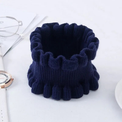 Korejski jednobojni elastični vuneni pulover s lažnim ovratnikom, čipkastim volanima, narukvica za glavu, ženski zimski štitnik za vrat, topli šal Q37