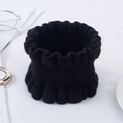 Korejski jednobojni elastični vuneni pulover s lažnim ovratnikom, čipkastim volanima, narukvica za glavu, ženski zimski štitnik za vrat, topli šal Q37
