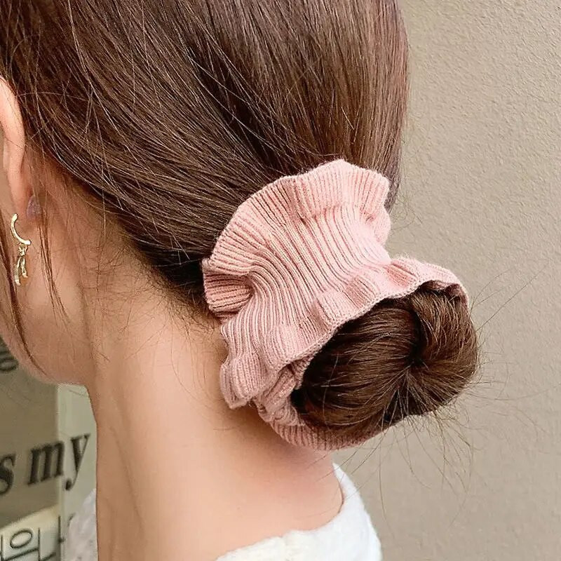 Korejski jednobojni elastični vuneni pulover s lažnim ovratnikom, čipkastim volanima, narukvica za glavu, ženski zimski štitnik za vrat, topli šal Q37