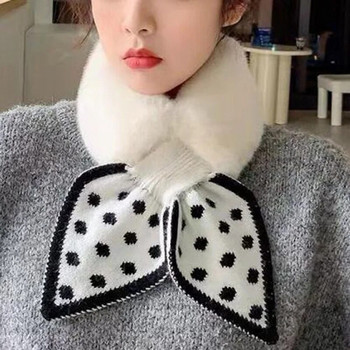 Κορεάτικη πουά ραφή βελούδινο ζεστό κασκόλ Χειμερινή ψεύτικη γούνα κουνελιού χοντρό σταυρό με ψεύτικο γιακά λαιμό προστατευτικό πλεκτό γυναικεία κασκόλ Q38