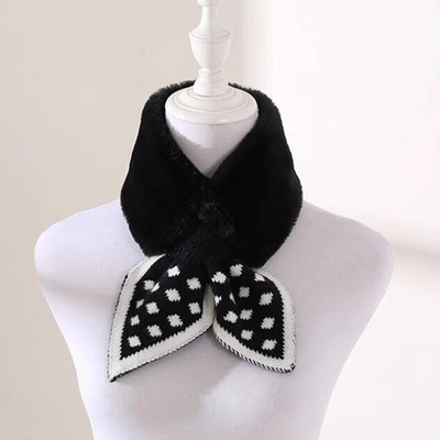 Koreai pöttyös varrás plüss meleg sál Téli műnyúl szőrme vastag kereszt álgallér Nyakvédő kötött női sálak Q38