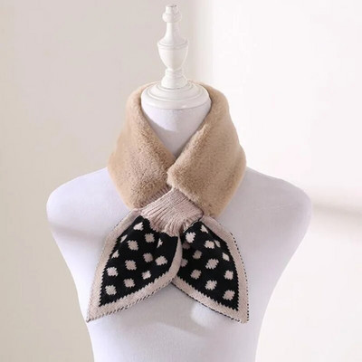 Koreai pöttyös varrás plüss meleg sál Téli műnyúl szőrme vastag kereszt álgallér Nyakvédő kötött női sálak Q38