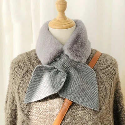Koreai pöttyös varrás plüss meleg sál Téli műnyúl szőrme vastag kereszt álgallér Nyakvédő kötött női sálak Q38