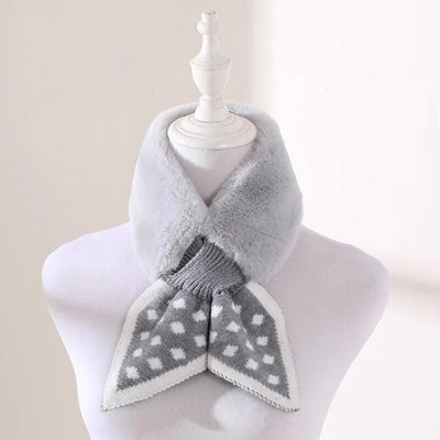 Koreai pöttyös varrás plüss meleg sál Téli műnyúl szőrme vastag kereszt álgallér Nyakvédő kötött női sálak Q38