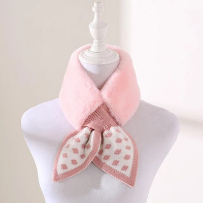 Koreai pöttyös varrás plüss meleg sál Téli műnyúl szőrme vastag kereszt álgallér Nyakvédő kötött női sálak Q38