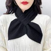 Női hamis gallér pulóver védi a nyaki gerincet meleg sál Téli vastag mű nerc bársony kereszt gyapjú kötött nyakvédő sál T3