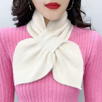 Γυναικείο ψεύτικο γιακά πουλόβερ προστατεύει την αυχενική μοίρα της σπονδυλικής στήλης Ζεστό κασκόλ Χειμωνιάτικο χοντρό ψεύτικο βιζόν Βελούδο Σταυρός μαλλί πλεκτό λαιμό Κασκόλ Τ3