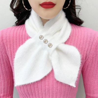 Női hamis gallér pulóver védi a nyaki gerincet meleg sál Téli vastag mű nerc bársony kereszt gyapjú kötött nyakvédő sál T3