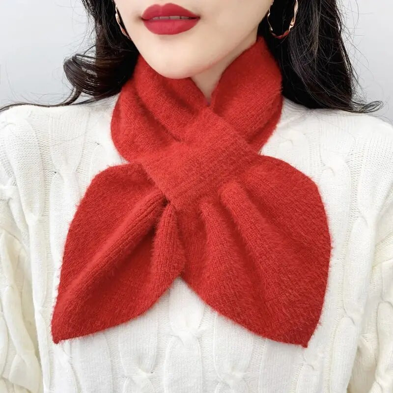Női hamis gallér pulóver védi a nyaki gerincet meleg sál Téli vastag mű nerc bársony kereszt gyapjú kötött nyakvédő sál T3