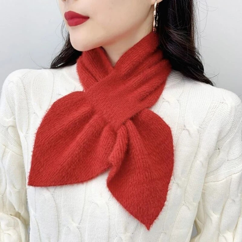 Női hamis gallér pulóver védi a nyaki gerincet meleg sál Téli vastag mű nerc bársony kereszt gyapjú kötött nyakvédő sál T3