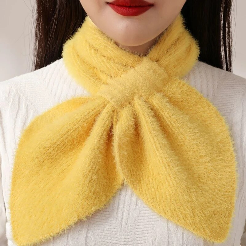 Női hamis gallér pulóver védi a nyaki gerincet meleg sál Téli vastag mű nerc bársony kereszt gyapjú kötött nyakvédő sál T3