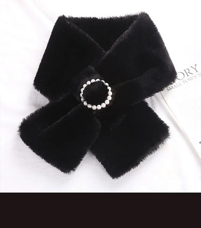 Korėjos dirbtinio triušio kailio apykaklė perlų mygtukų kryžminis pliušinis šalikas moteriškas žieminis dvipusis storas kaklo apsauga šiltas skara T40