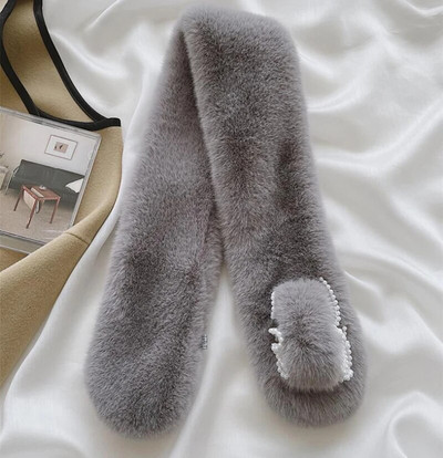 Korejski ženski ovratnik od umjetnog zečjeg krzna Biserna čipkana križna plišana marama Ženski zimski dvostrani topli šal za zaštitu vrata T36