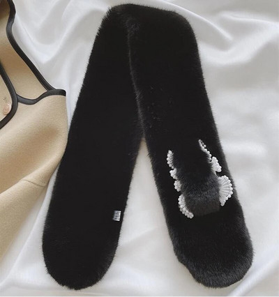 Korejski ženski ovratnik od umjetnog zečjeg krzna Biserna čipkana križna plišana marama Ženski zimski dvostrani topli šal za zaštitu vrata T36