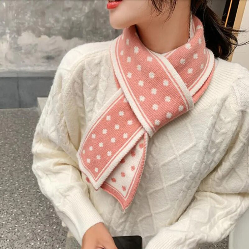 Sieviešu ziemas divpusējs polka punktveida trikotāžas vilnas garš viltus apkakles šalle korejiešu sievietēm, riteņbraukšana, bieza, silta kakla sarga šalle O28