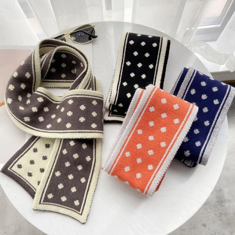 Sieviešu ziemas divpusējs polka punktveida trikotāžas vilnas garš viltus apkakles šalle korejiešu sievietēm, riteņbraukšana, bieza, silta kakla sarga šalle O28