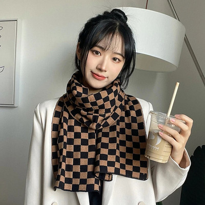 Ženski jesenski i zimski crno-bijeli karirani korejski umjetnički i studentski topli šal oko vrata CN026