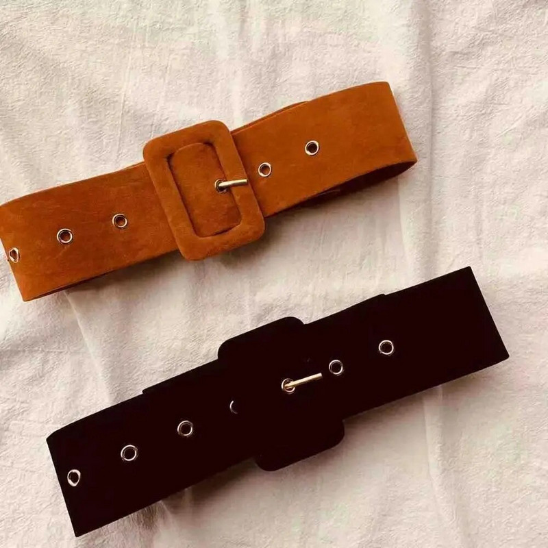 AWAYTR Remeni od brušene kože Ženski jesenski zimski kaputni remeni Jake boje Divljeg stila Traka oko struka Kopča omotana od flanela Vintage remeni