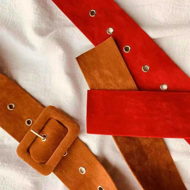 AWAYTR Remeni od brušene kože Ženski jesenski zimski kaputni remeni Jake boje Divljeg stila Traka oko struka Kopča omotana od flanela Vintage remeni