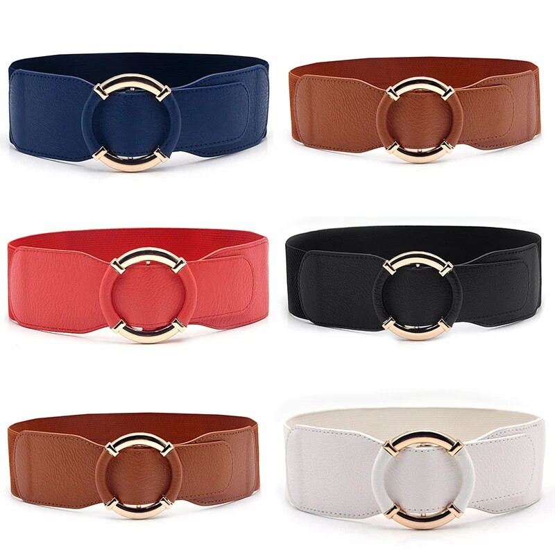 Modni ženski elastični rastezljivi pojasevi širokog struka Ženske zlatne okrugle kopče naramenice za haljinu, pulover Odjevni dodaci