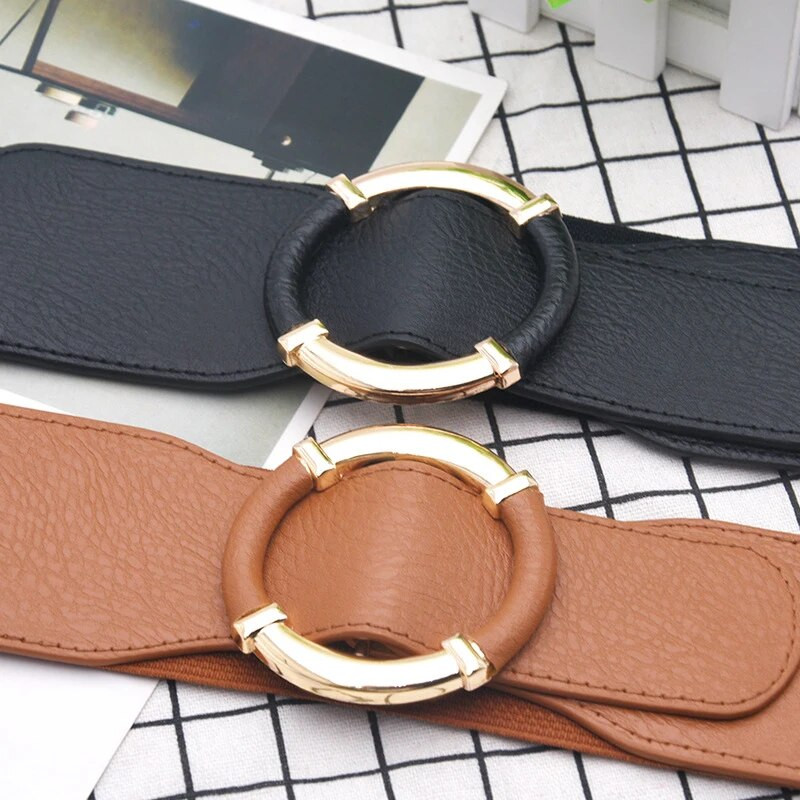 Modni ženski elastični rastezljivi pojasevi širokog struka Ženske zlatne okrugle kopče naramenice za haljinu, pulover Odjevni dodaci