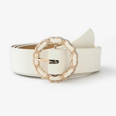 Dizainera siksna Jauna modes personība apaļas pogas uzvalks Ikdienas bikses Sieviešu josta Pu Daudzkrāsains Džinsi Dekoratīva off-balta josta