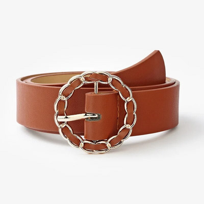 Dizainera siksna Jauna modes personība apaļas pogas uzvalks Ikdienas bikses Sieviešu josta Pu Daudzkrāsains Džinsi Dekoratīva off-balta josta