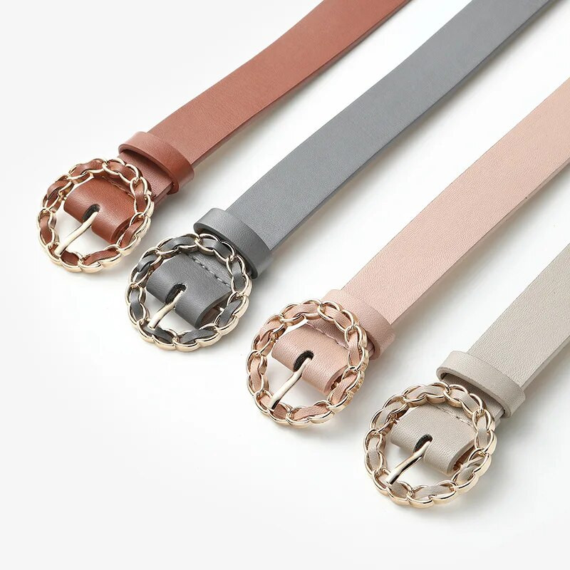 Dizainera siksna Jauna modes personība apaļas pogas uzvalks Ikdienas bikses Sieviešu josta Pu Daudzkrāsains Džinsi Dekoratīva off-balta josta