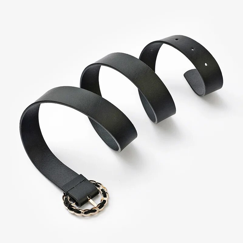 Dizainera siksna Jauna modes personība apaļas pogas uzvalks Ikdienas bikses Sieviešu josta Pu Daudzkrāsains Džinsi Dekoratīva off-balta josta