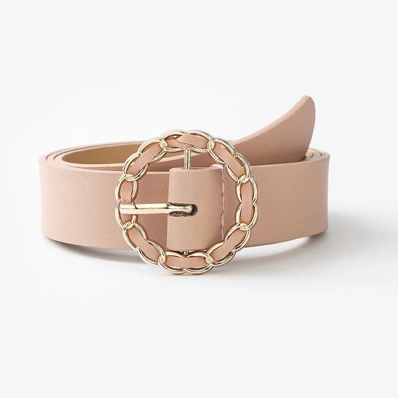 Dizainera siksna Jauna modes personība apaļas pogas uzvalks Ikdienas bikses Sieviešu josta Pu Daudzkrāsains Džinsi Dekoratīva off-balta josta