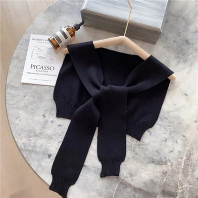 Korejska ženska zimska vunena bluza, ramena, ogrtač, šal s čvorovima, štitnik za vrat, lažni ovratnik, šal od kašmira, topli pleteni šal Q36