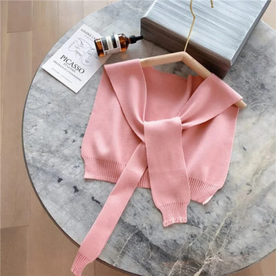 Korejska ženska zimska vunena bluza, ramena, ogrtač, šal s čvorovima, štitnik za vrat, lažni ovratnik, šal od kašmira, topli pleteni šal Q36