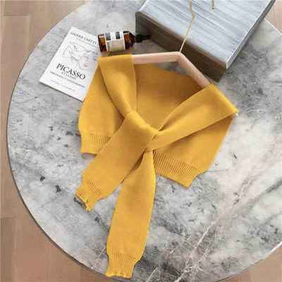 Korejska ženska zimska vunena bluza, ramena, ogrtač, šal s čvorovima, štitnik za vrat, lažni ovratnik, šal od kašmira, topli pleteni šal Q36