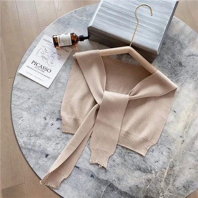 Korejska ženska zimska vunena bluza, ramena, ogrtač, šal s čvorovima, štitnik za vrat, lažni ovratnik, šal od kašmira, topli pleteni šal Q36