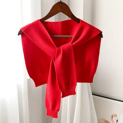 Korejska ženska zimska vunena bluza, ramena, ogrtač, šal s čvorovima, štitnik za vrat, lažni ovratnik, šal od kašmira, topli pleteni šal Q36