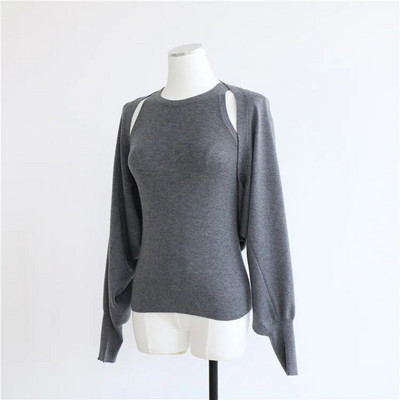 Novi vuneni pleteni šal u jesen i zimu 2023. Ženski jednodijelni kardigan siluete Nepravilnog jednobojnog klasičnog šišmiš rukava